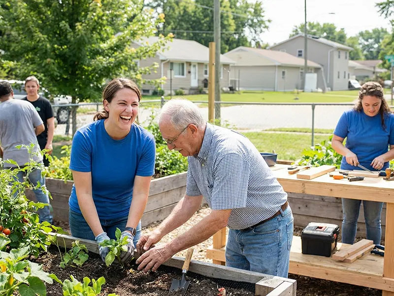 Volunteers helping community members