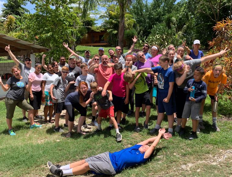 Mission trip team serving together